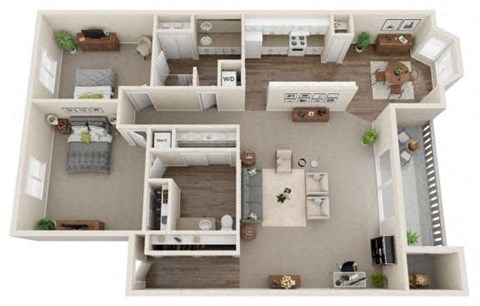 Floor plan for 2 beds, 1.5 baths, 1075 sqft